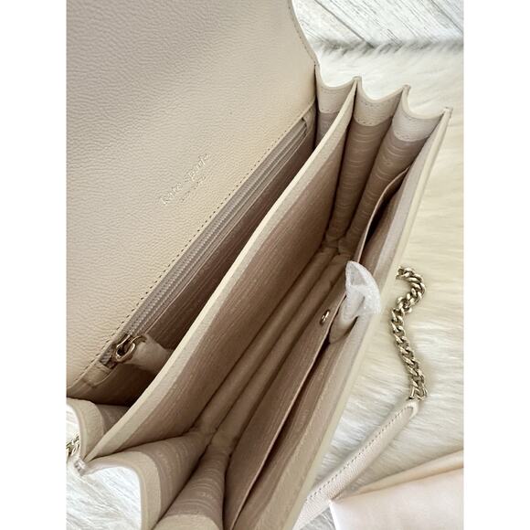 Kate Spade Locket Large Flap Crossbody Bag White Pebbled Leather Chain Strap NWT - Picture 7 of 8